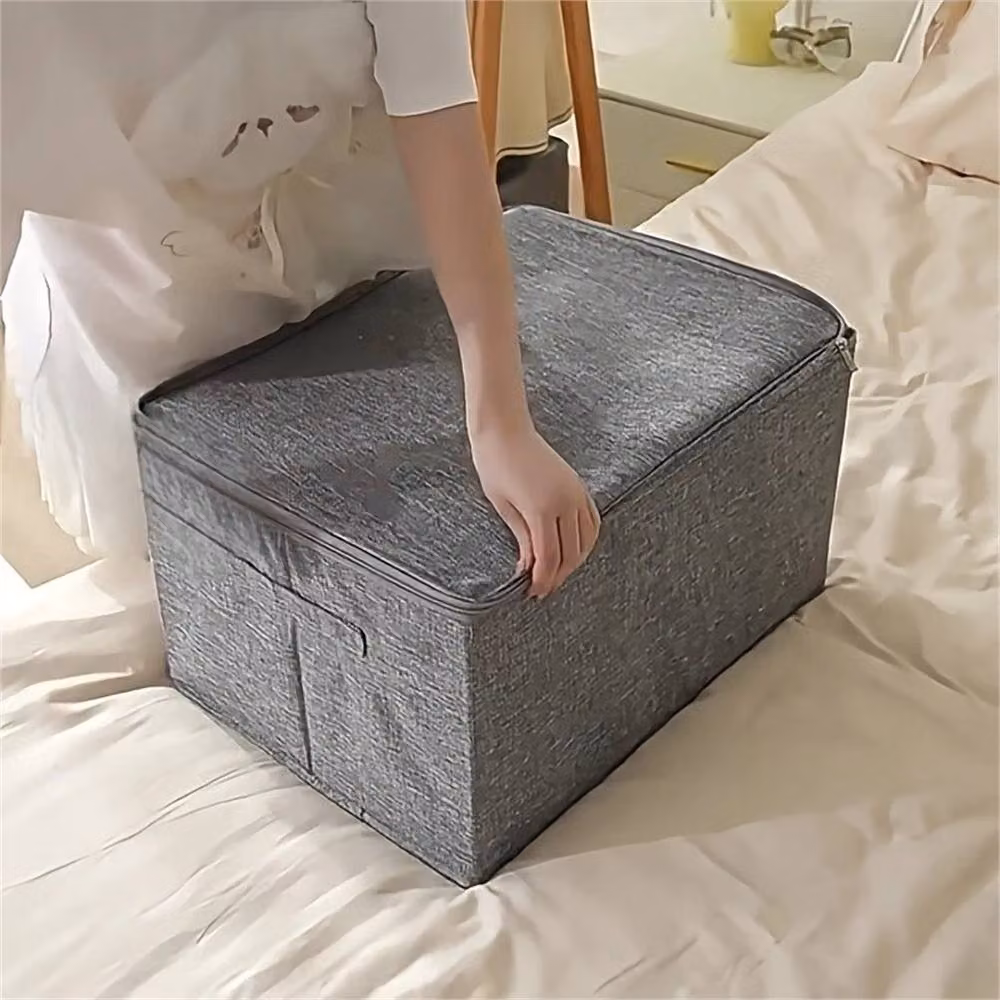 Nordara Set of 3 Large Foldable Fabric Canvas Storage Baskets with Lids in Grey – 2