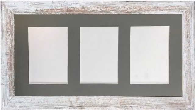 Frames & Mirrors 4U Metro Rectangular Picture Frame in Distressed White with Dark Grey Mount for 7 x 5 Inch Images