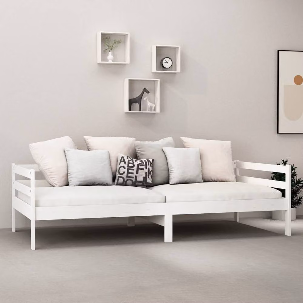 Berkfield Home White Solid Pinewood Day Bed W/D/H: 90 x 200 cm – 2