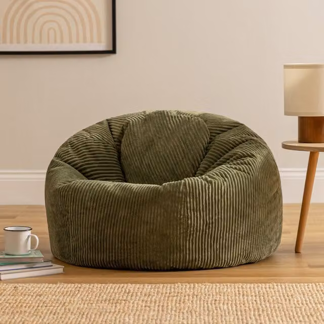 ICON Classic Cord Bean Bag in Green with Removable Cover