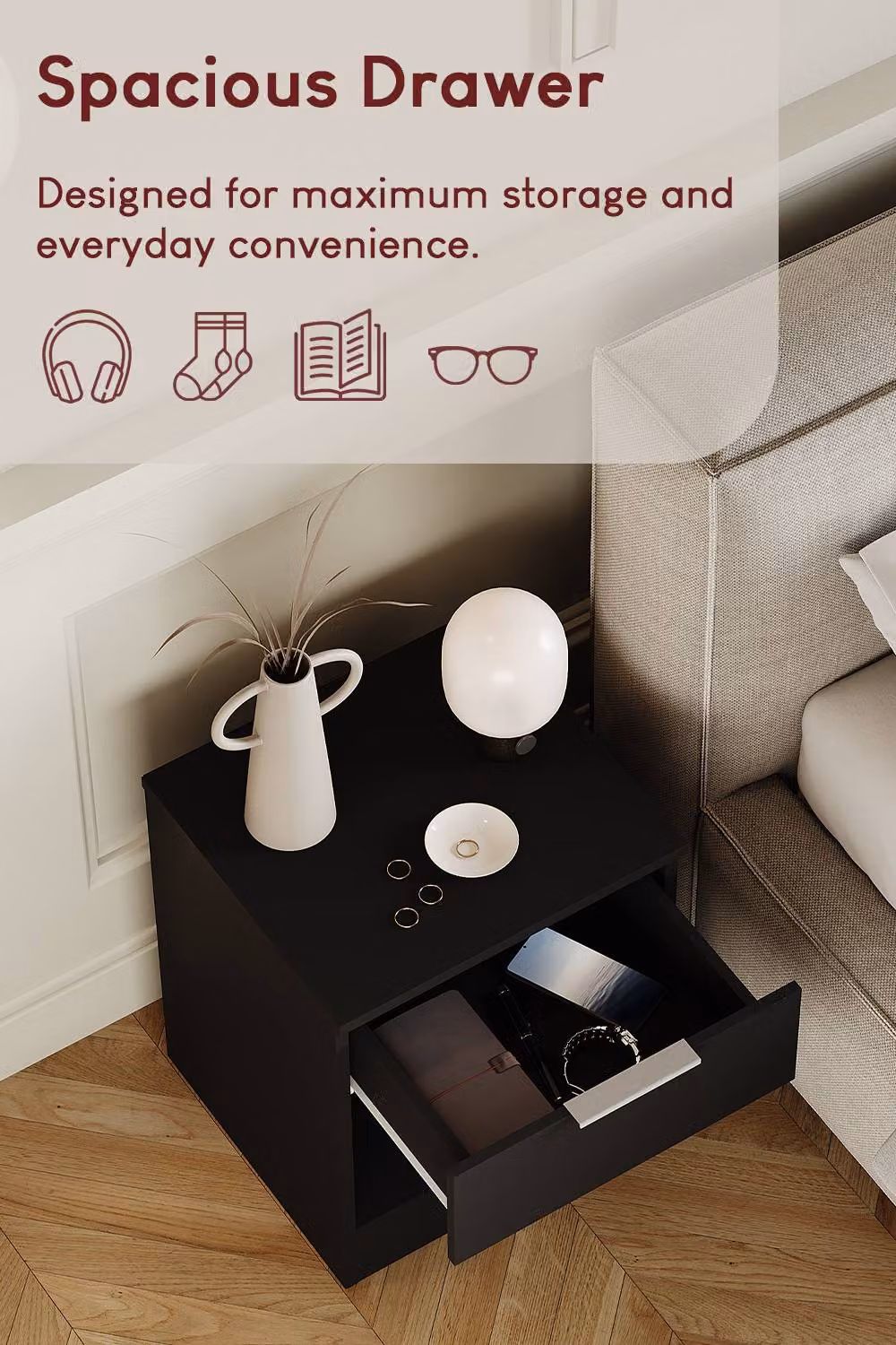 Vida Designs Trega 1 Drawer Bedside Table Chest in Black – 4