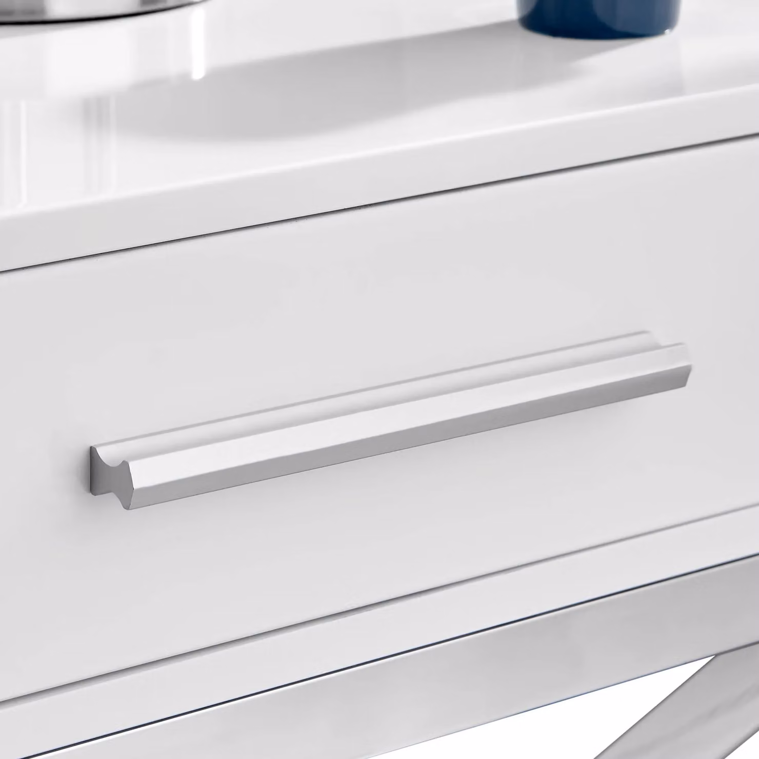 FurnitureboxUK Oxford White High Gloss Contemporary Bedside Table with Single Drawer and Silver Chrome Legs – 2