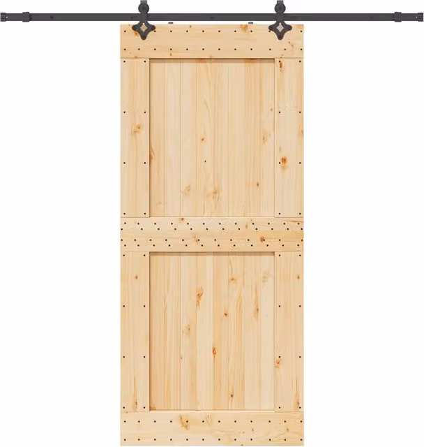 Berkfield Home Rustic Solid Wood Pine Sliding Door with Hardware Set, Brown, W: 100 cm, H: 210 cm