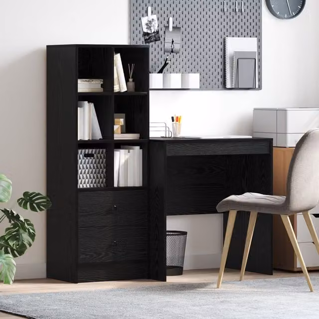 Berkfield Modern Writing Desk with Storage in Black Oak Finish