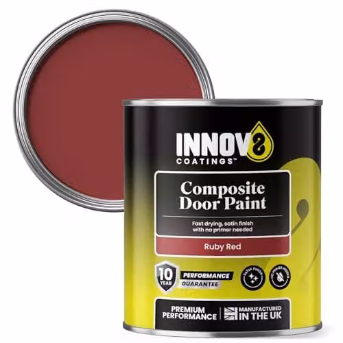 Innov8 Coatings Composite Exterior Door Paint, Ruby Red, Satin Finish, 0.75 l – 1