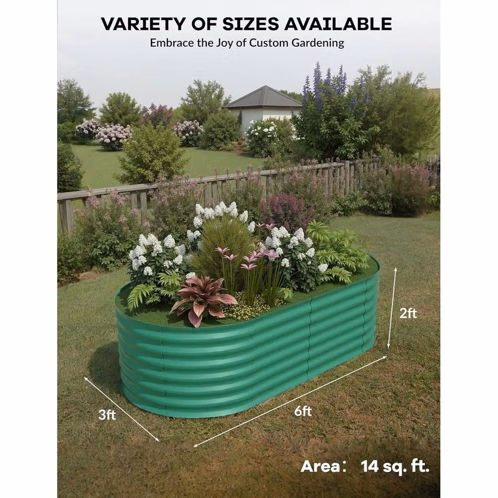 VOGREX Galvanised Steel Outdoor Raised Planter in Green, W/D/H: 180 x 90 x 60 cm – 2
