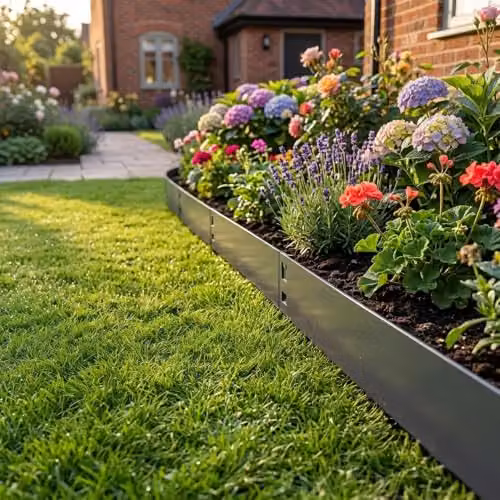 Nicoman Anthracite Steel Garden Border Edging Set, 5 x 1m Metal Lawn Edging Strips – 1