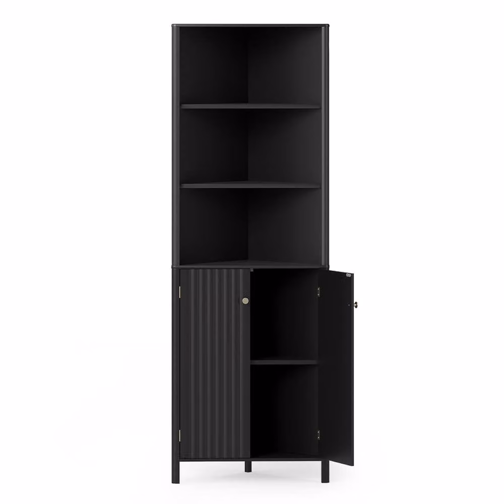 Costway Modern Black Corner Storage Cabinet with 5 Shelves and Hinged Doors – 4