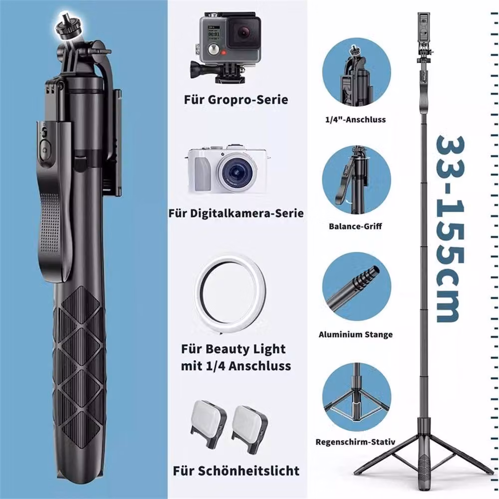 Nordara Selfie Stick Tripod Stand with Bluetooth Wireless Remote, Black – 2
