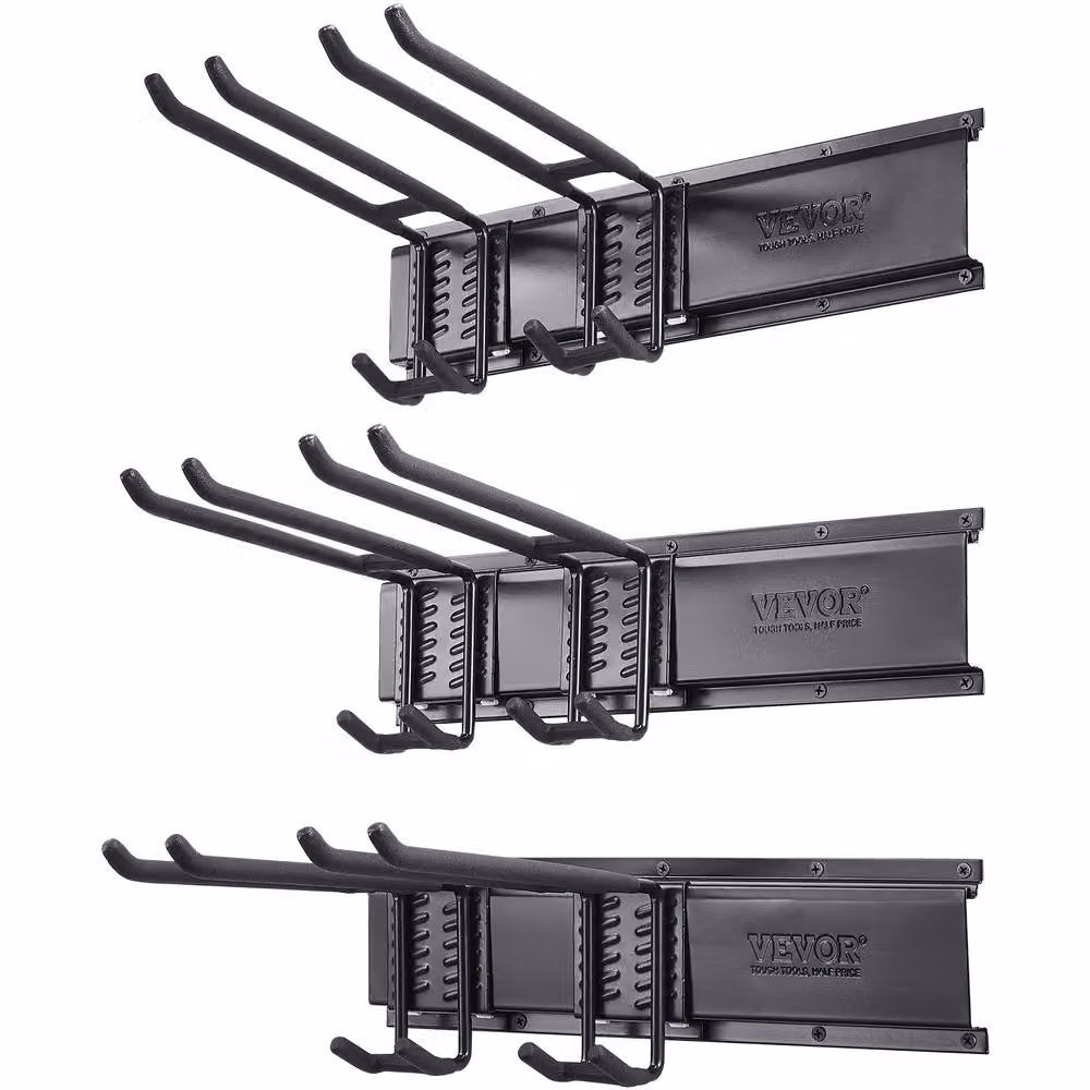 VEVOR Heavy Duty Wall Mount Steel Tool Organizer in Black with 6 Adjustable Hooks – 8