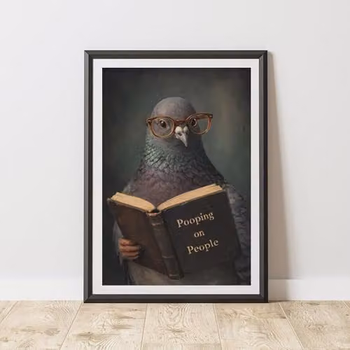 60 Second Makeover Funny Pigeon Reading A Book Wall Art Poster, Multicolour, W: 21.0 cm, H: 29.7 cm