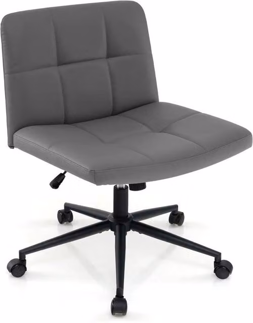 Kelvenix Criss Cross Grey PU Leather Upholstered Swivel Task Chair – 1