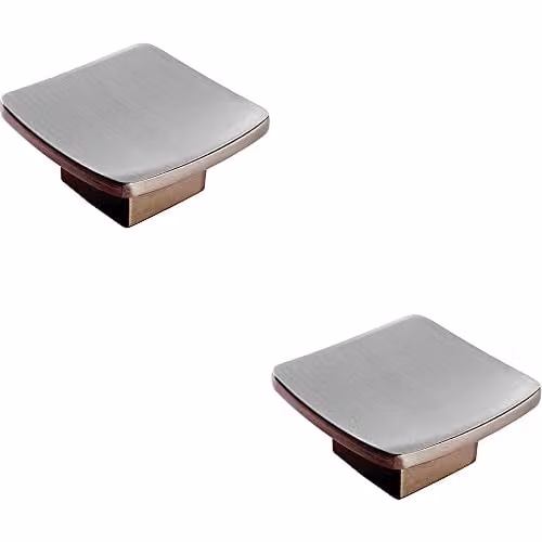 Loops 2 Pack Square Curved Cupboard Door Knobs in Brushed Silver, 45 x 45 mm