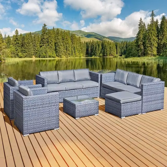 Oseasons Malta 9 Seat U-Shape Rattan Garden Set in Ocean Grey
