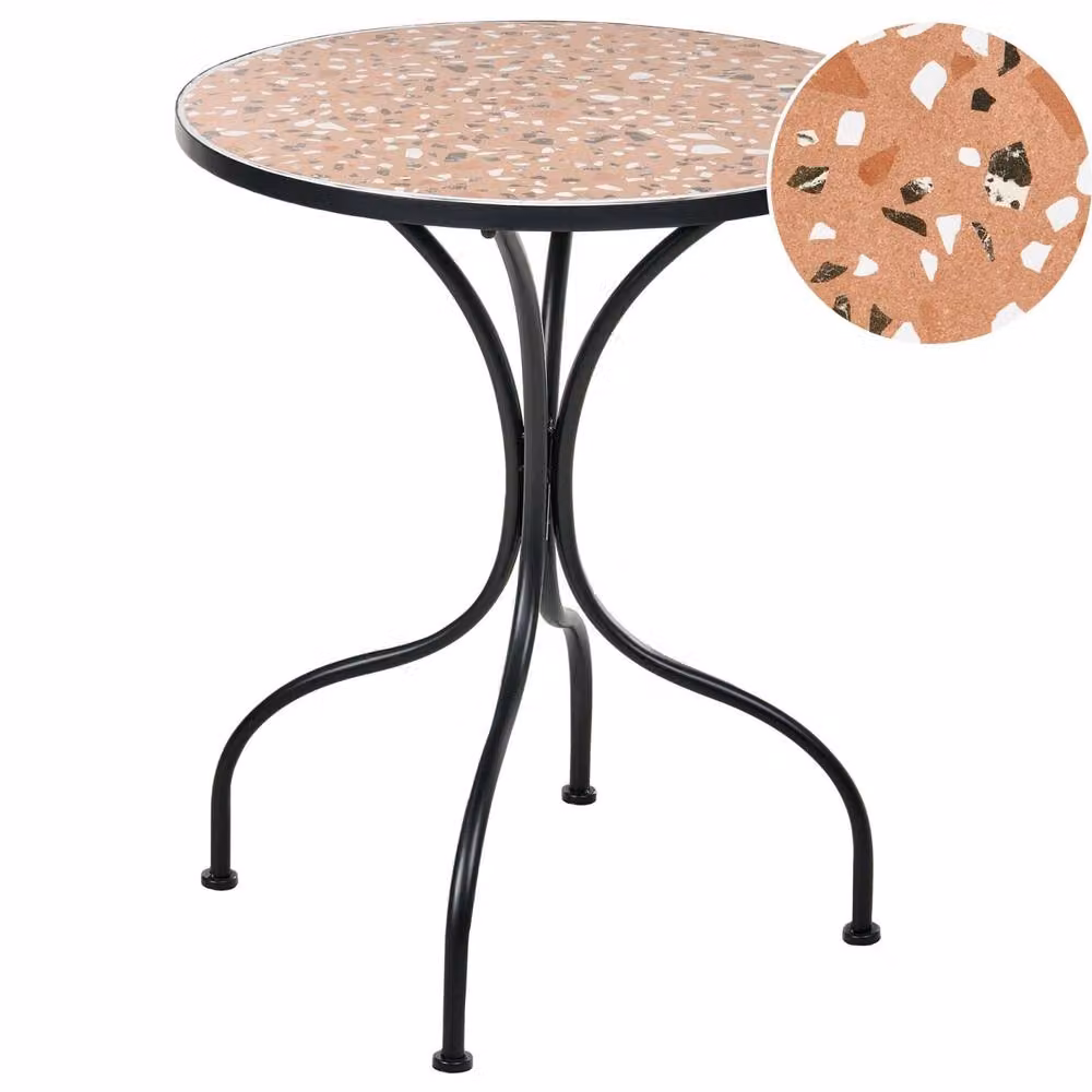 Wyld and Coco Round Bistro Table with Terrazzo Ceramic Top and Black Metal Frame, Diameter: 60 cm, Height: 74 cm – 2