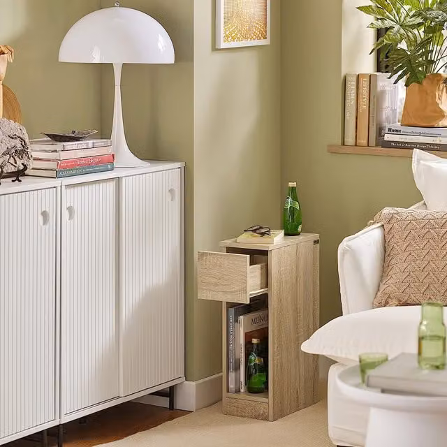 SoBuy Set of 2 Modern Narrow Bedside Tables in Natural Wood Finish