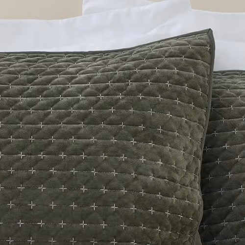 Bianca Attica Velvet Embroidered Pillow Sham Pair in Green, W: 50 cm, H: 75 cm – 2