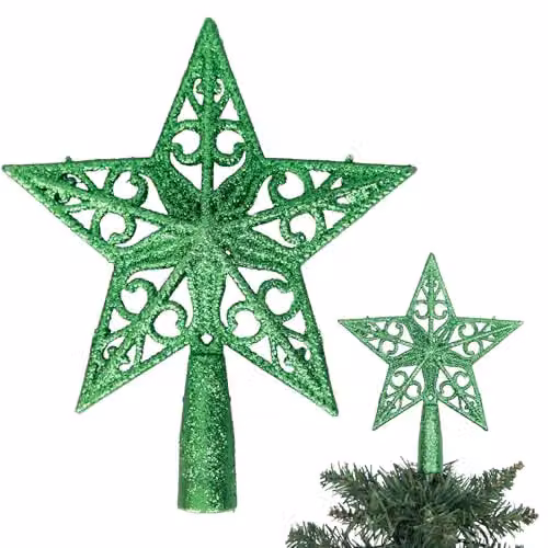 Shatchi Green Glitter Star Christmas Tree Topper, 14.5 cm