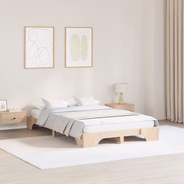 Berkfield Home Solid Pine Wood Bed Frame, Brown, W: 135 cm, L: 190 cm