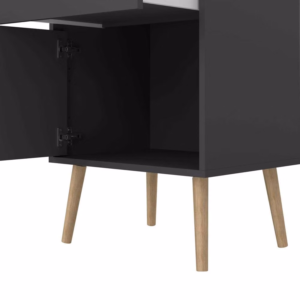 Wyld Haus Quietbloom Dark Grey Wooden Bedside Table with 1 Door and 1 Soft Close Drawer, W/D/H: 39.1 x 50.2 x 72.1 cm – 4