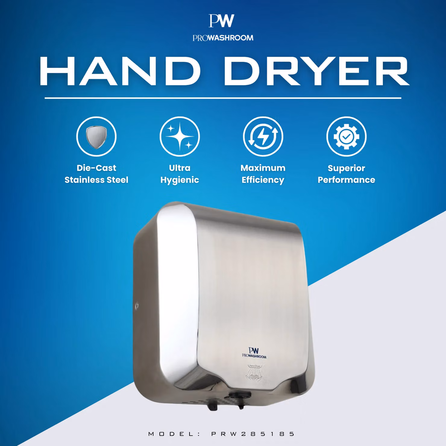 MYLEK Pro 1800w Stainless Steel Bathroom Hand Dryer in Silver – 2