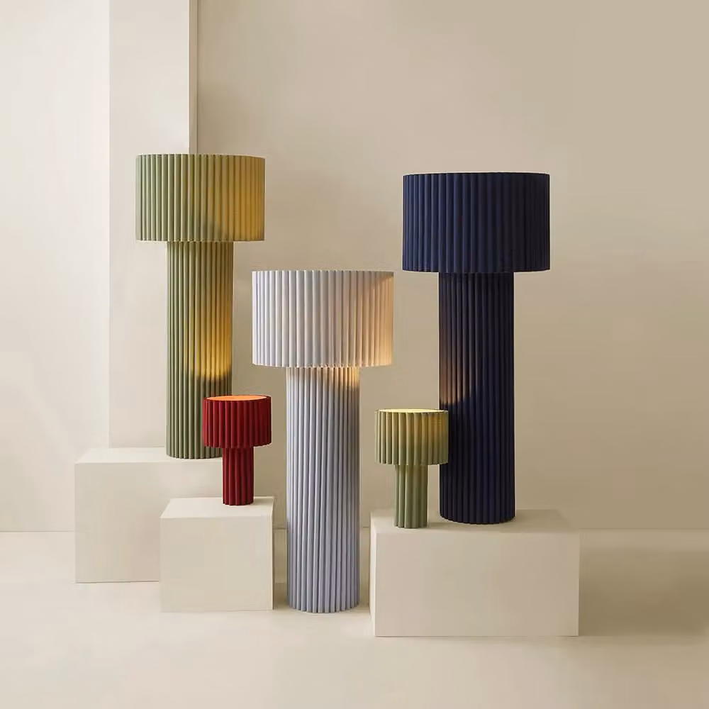 ValueLights Lenny Maritime Blue Ribbed Fabric Cylinder Floor Lamp with LED Bulb, H: 108 cm, W: 46 cm, D: 46 cm – 4