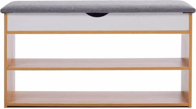 KORVIXA Natural Wooden 3 Tier Shoe Storage Bench and Rack in Brown, Width: 100 cm