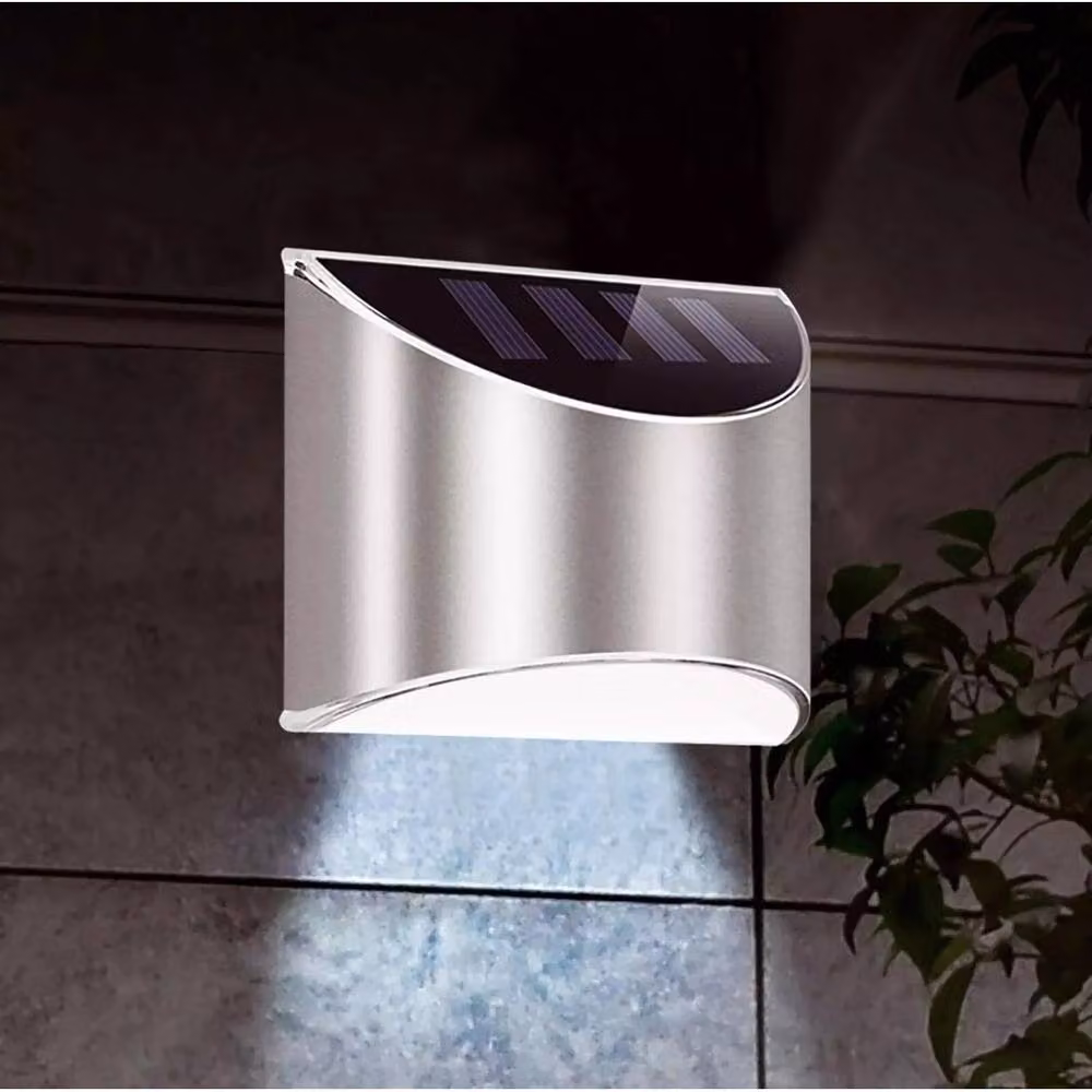 NESTLUNE Solar LED Outdoor Wall Light in Silver Stainless Steel – 3