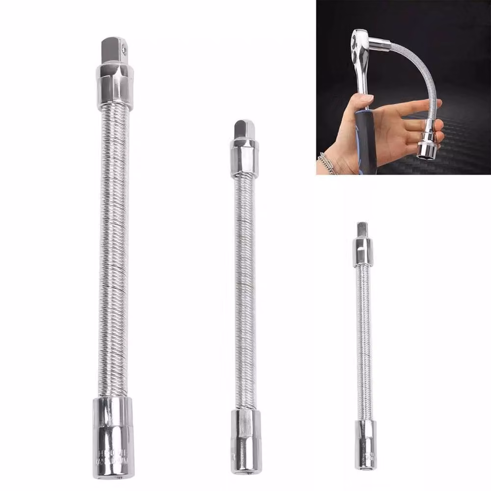 SPETLEK 3-Piece Flexible Socket Extension Bar Adaptor Set in Silver Chrome Vanadium Steel – 2