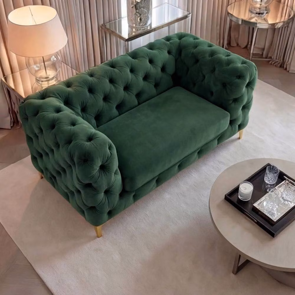 Sofaya Monaco Chesterfield Velvet Armchair in Green – 3