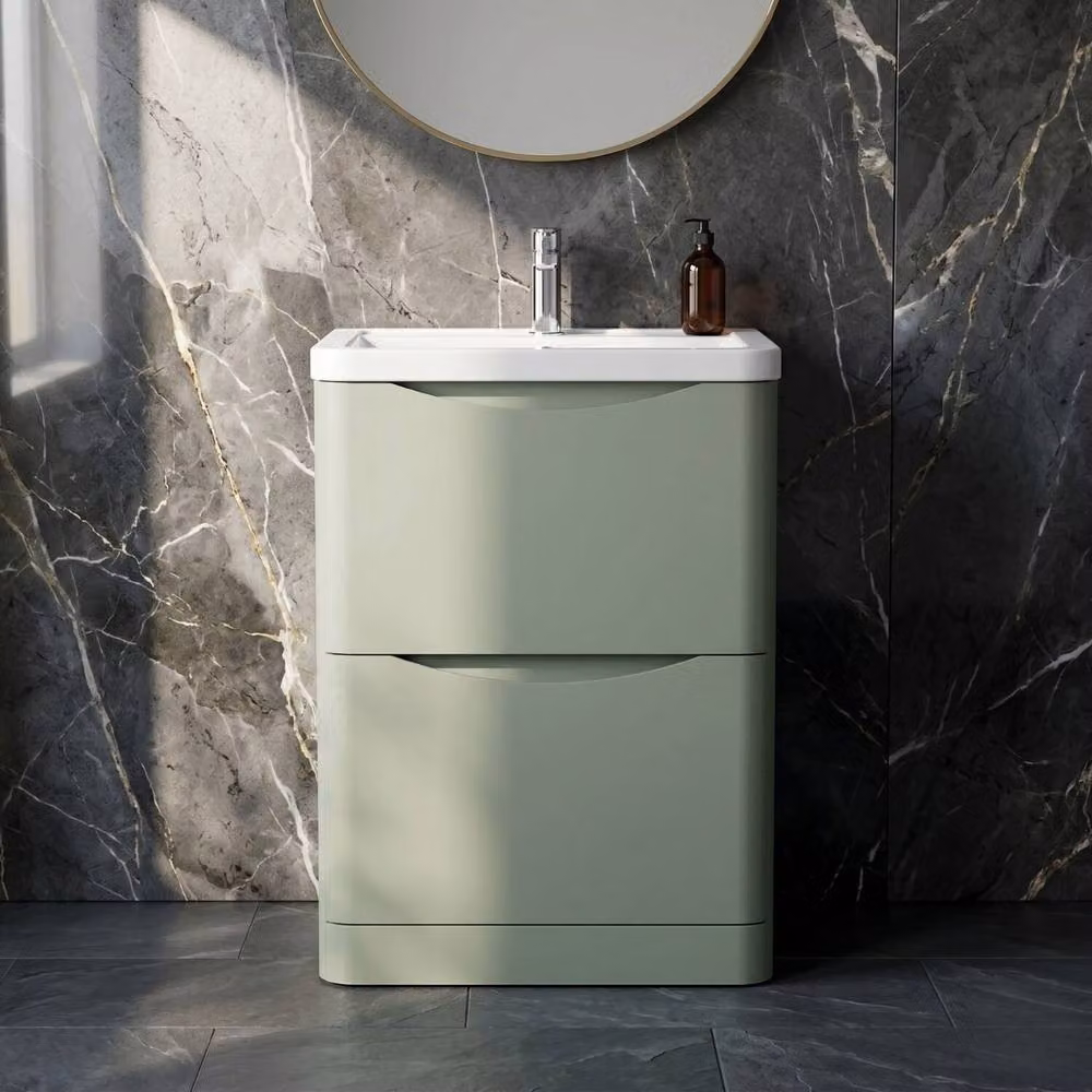 Balterley Dunwood Contemporary 2 Drawer Vanity Basin Unit, Satin Green, W: 60 cm – 3