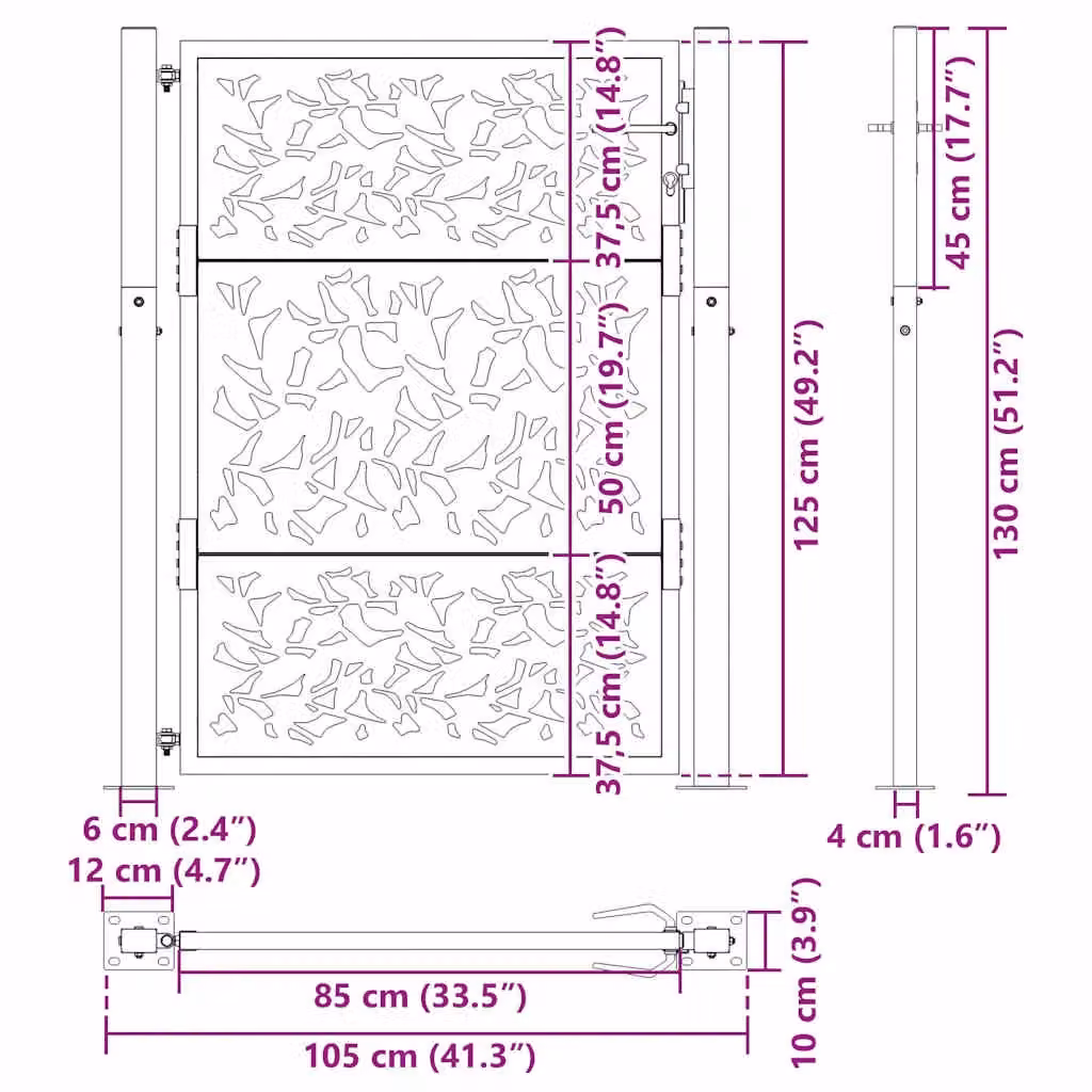 Berkfield Black Steel Garden Gate with Leaf Design, W: 105 cm, H: 130 cm – 7