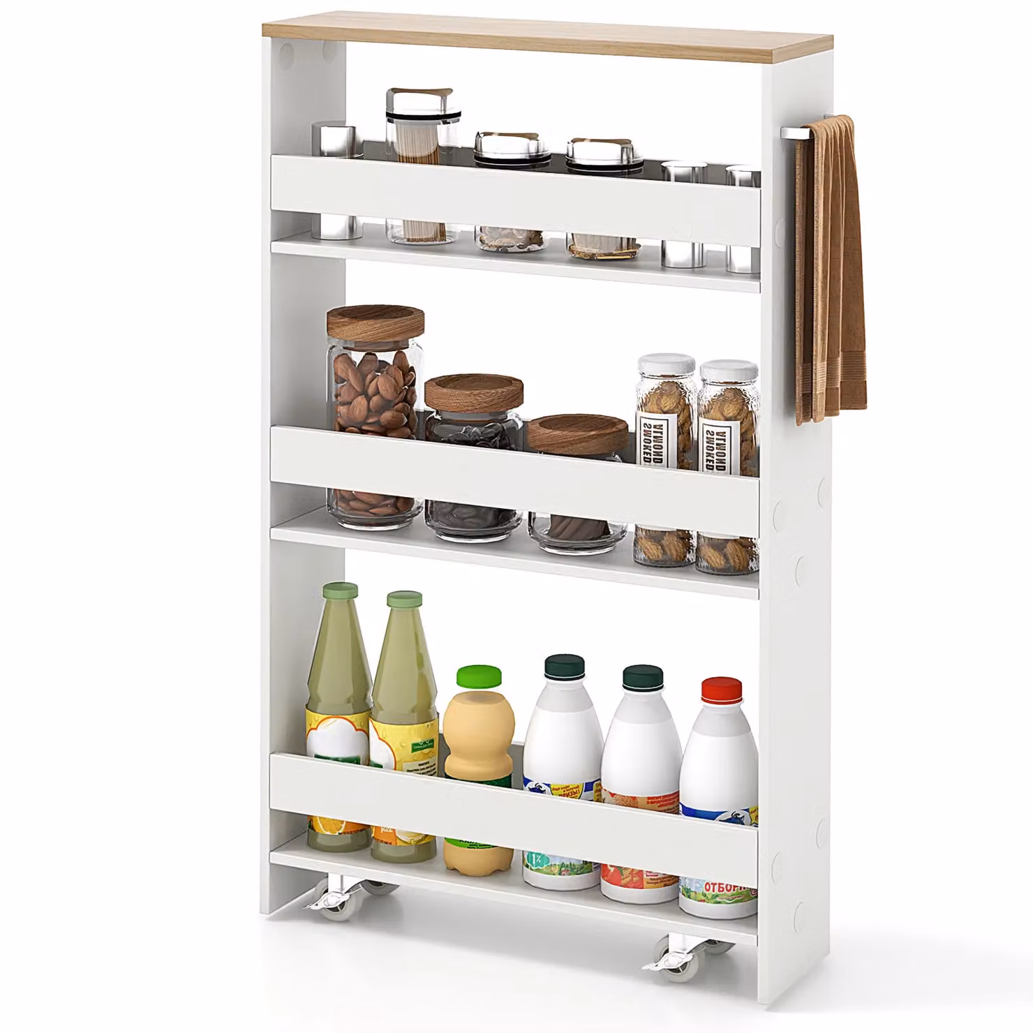 Costway 3-Tier Slim Rolling Kitchen Serving Cart with Open Shelves in White – 3