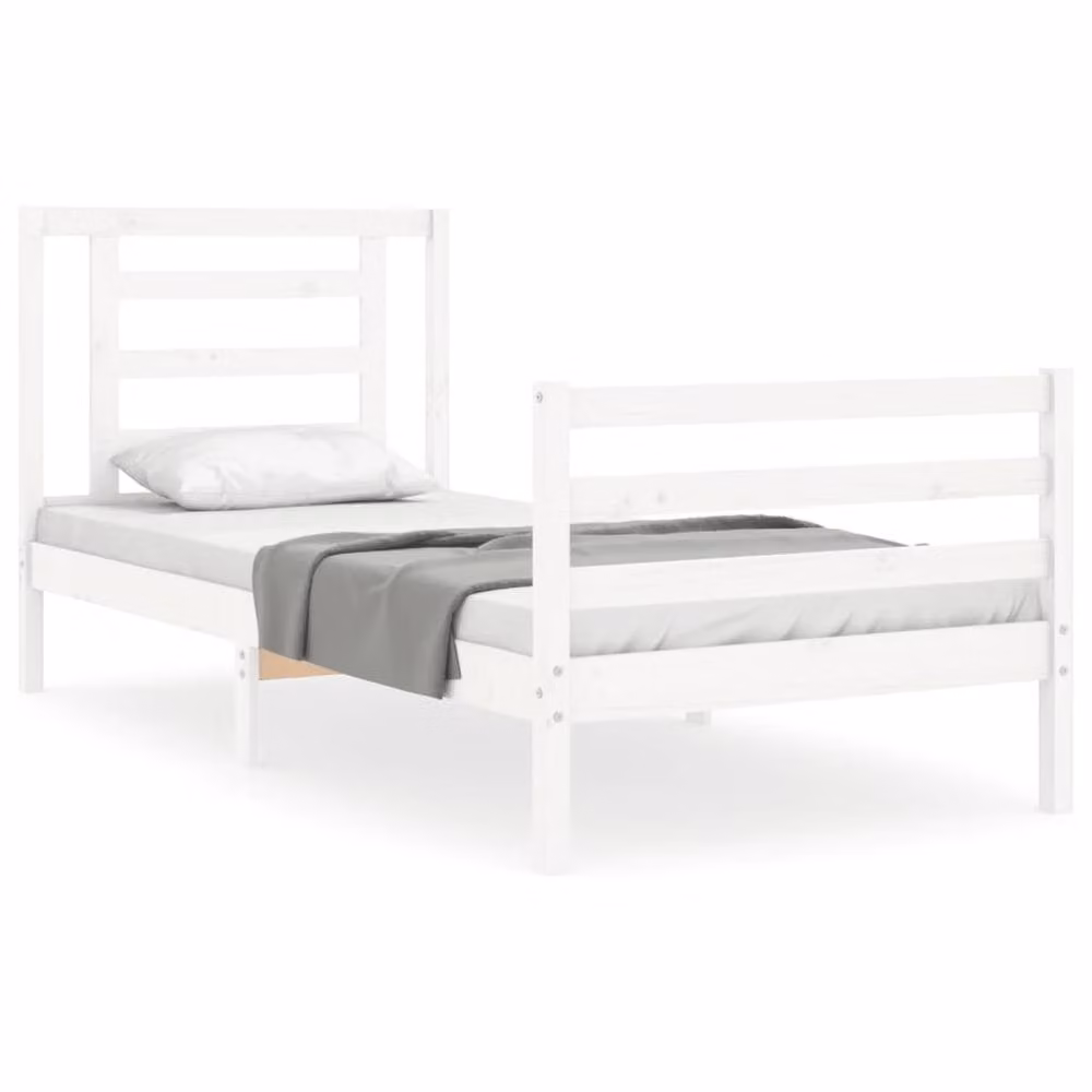 Berkfield Home Beautiful Solid Wood Bed Frame with Headboard in White, W/D/H: 90 x 200 x 100 cm – 2