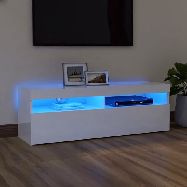 Berkfield Home Modern High Gloss White TV Cabinet with LED Lights W/D/H: 120 x 35 x 40 cm