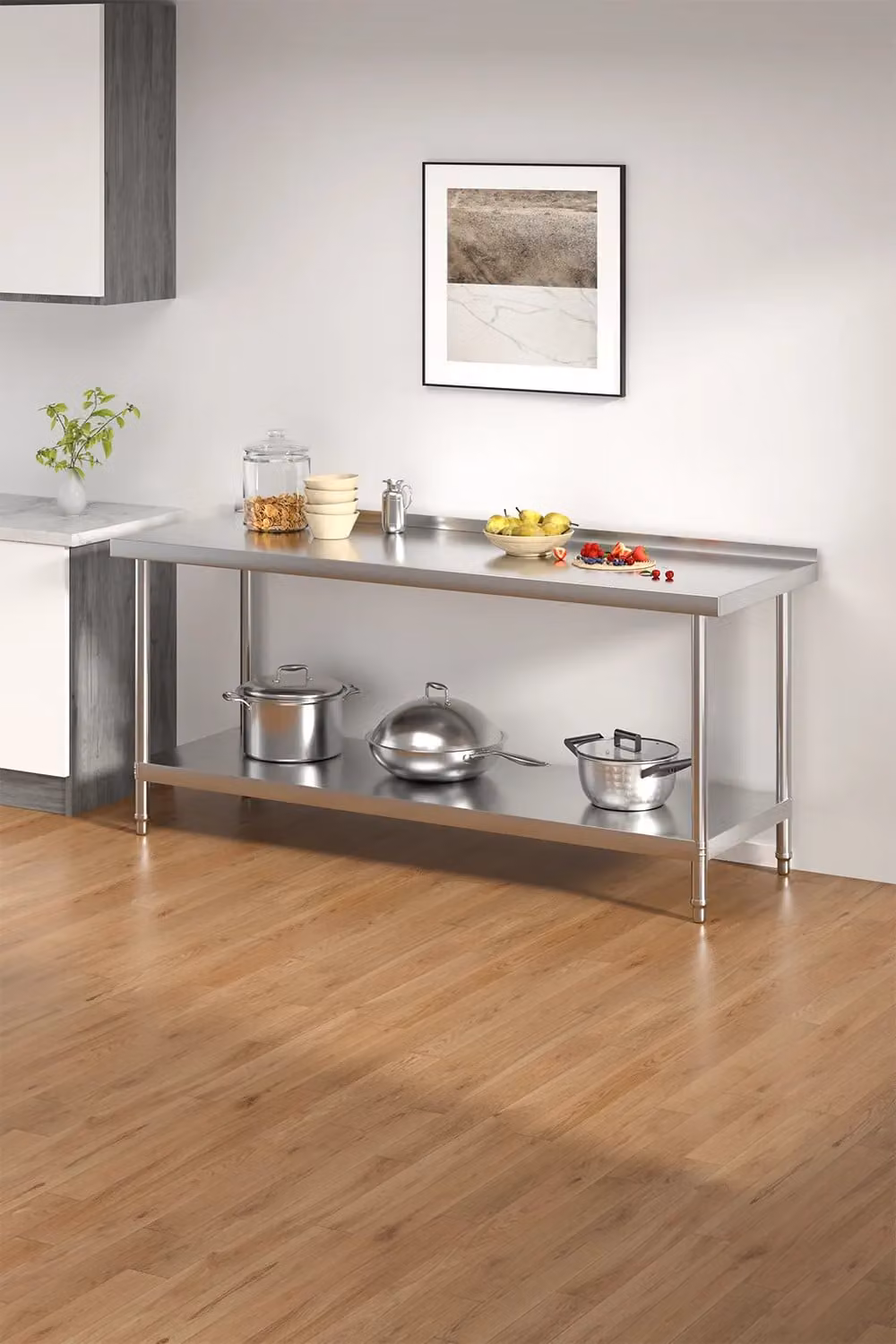 Living and Home Stainless Steel Storage Prep and Work Table with Backsplash, Silver, W: 180 cm, D: 80 cm, H: 60 cm – 2