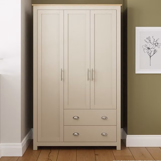 GFW Lancaster 3 Door 2 Drawer Wardrobe in Cream and Oak – 1