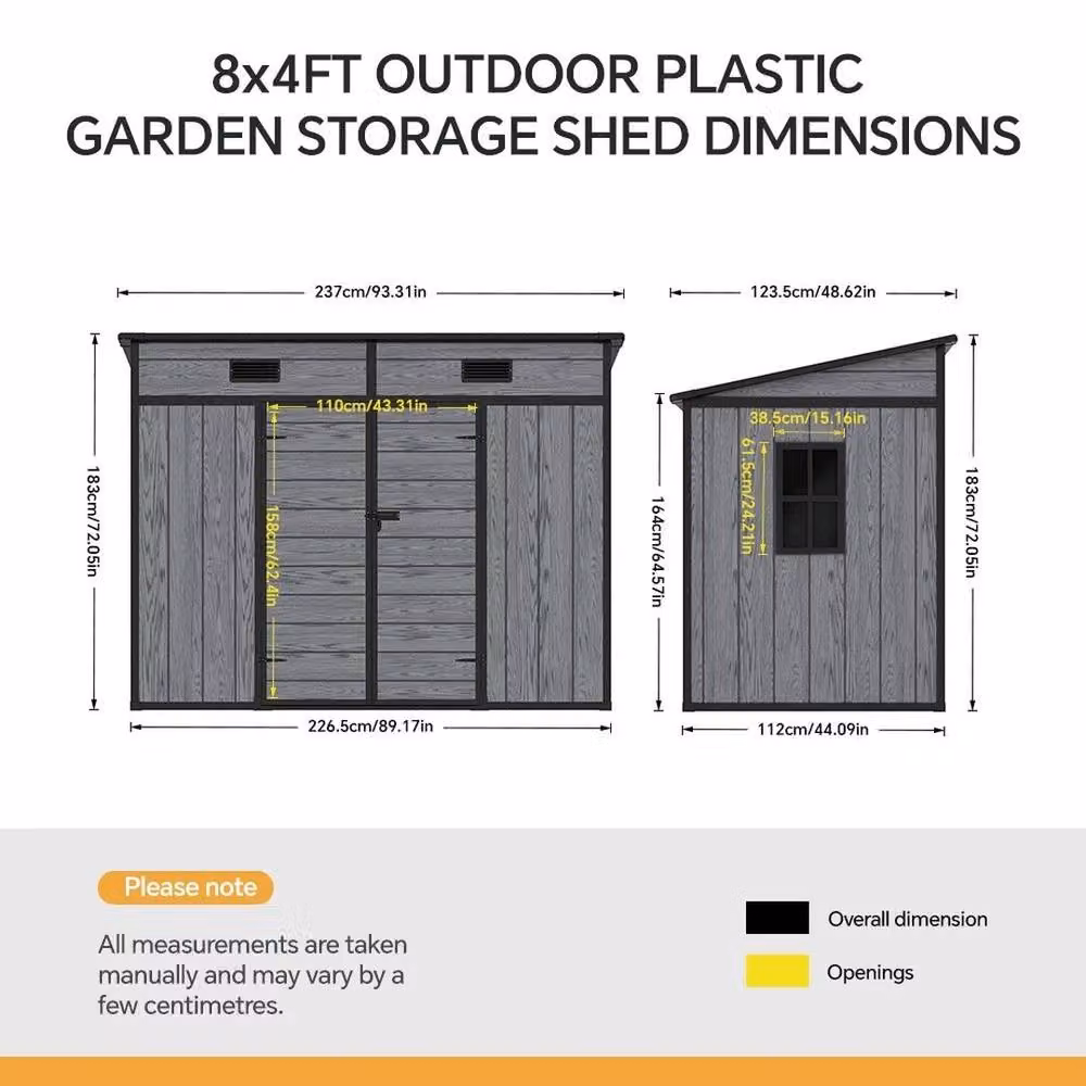 FLAVORA Grey Plastic Pent Outdoor Garden Shed for Tools and Bike Storage – 2