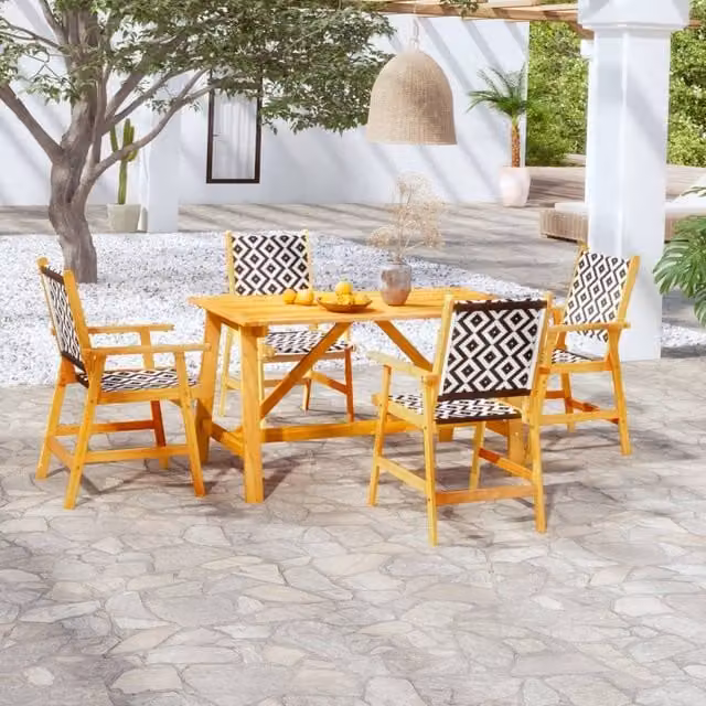 Berkfield Home 5 Piece Garden Dining Set in Brown Solid Acacia Wood