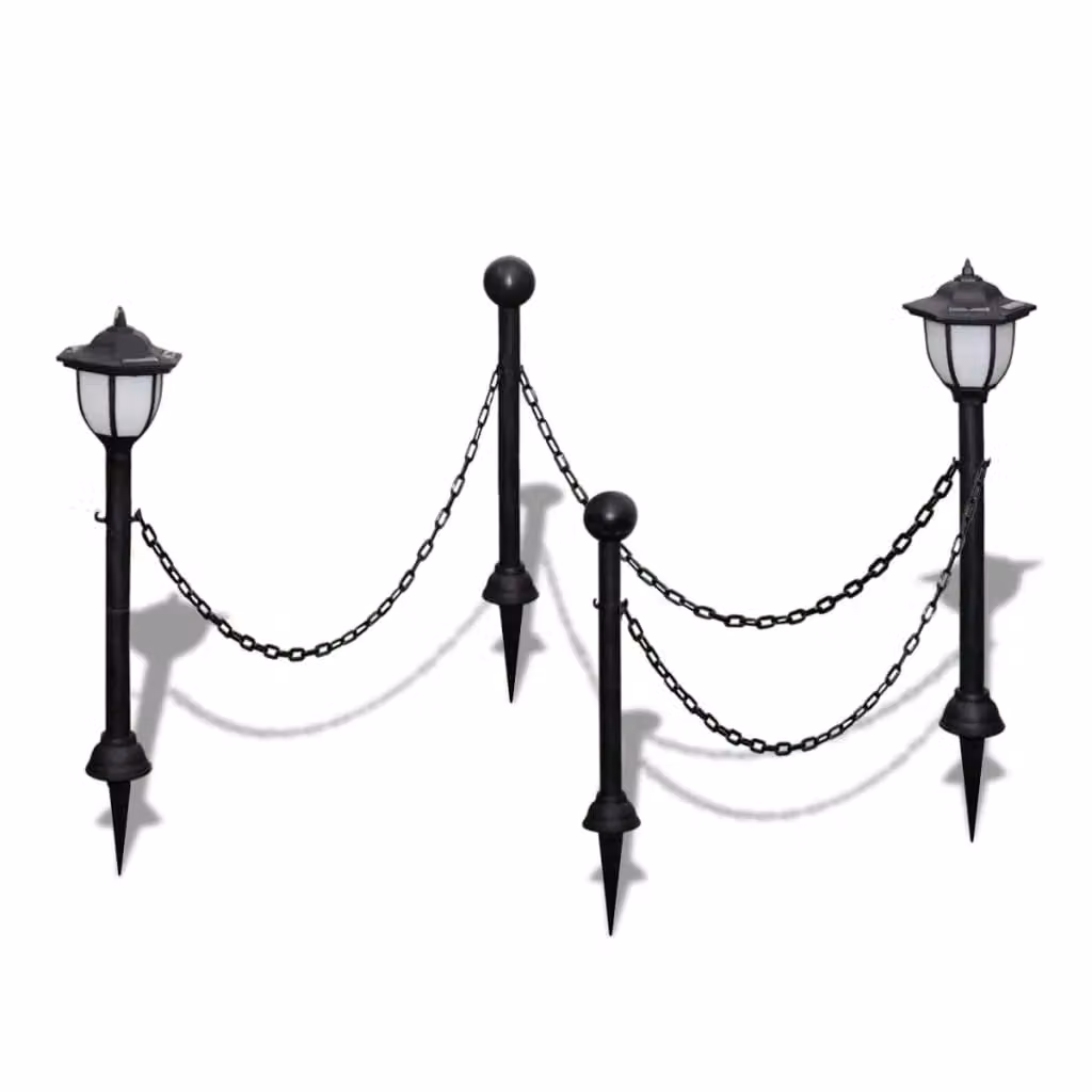 Berkfield Home Chain Fence with Two Solar LED Sphere Lamps and Two Poles in Grey – 2
