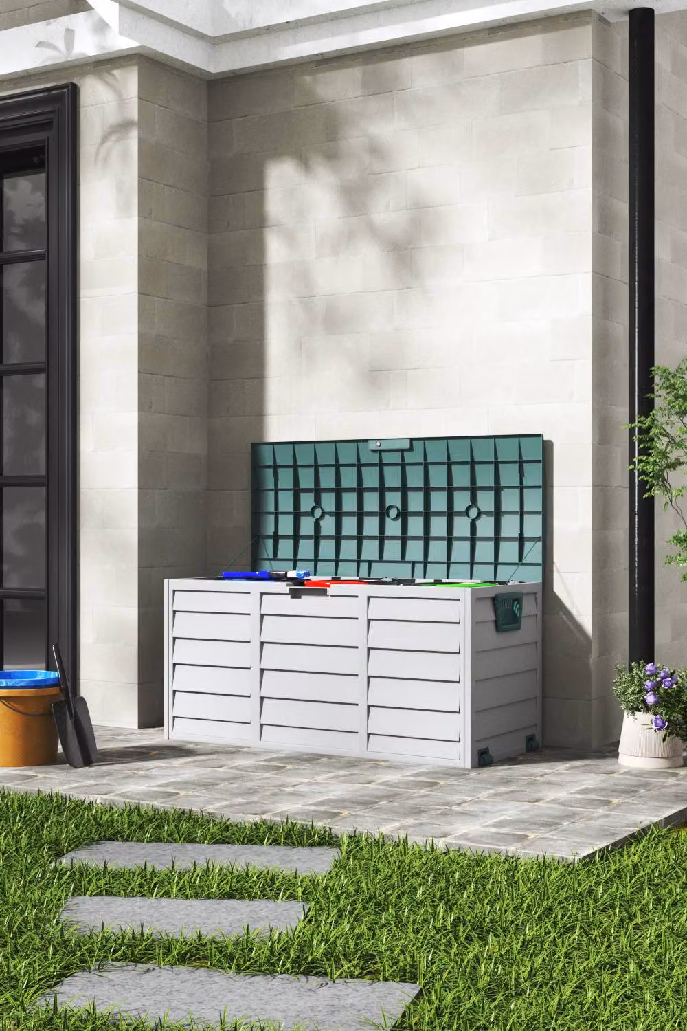 Garden Sanctuary Green Large Outdoor Tool Storage Deck Box with Wheels and Lock – 2