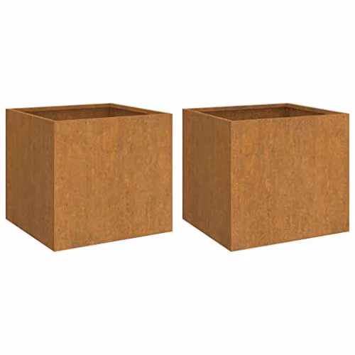 vidaXL Set of 2 Rusty Corten Steel Rectangular Planters in Brown and Grey – 1
