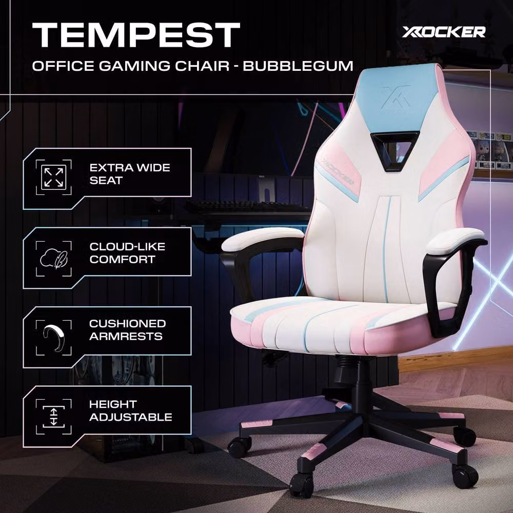 X Rocker Tempest Ergonomic Gaming Chair in White with Extra Wide Synthetic Leather Seat – 2