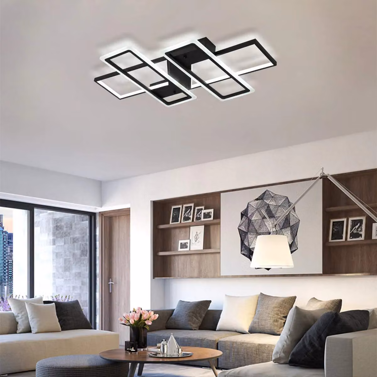 Garwarm Modern 95W LED Flush Mount Ceiling Light, Black Metal and Acrylic 4 Square Design – 2