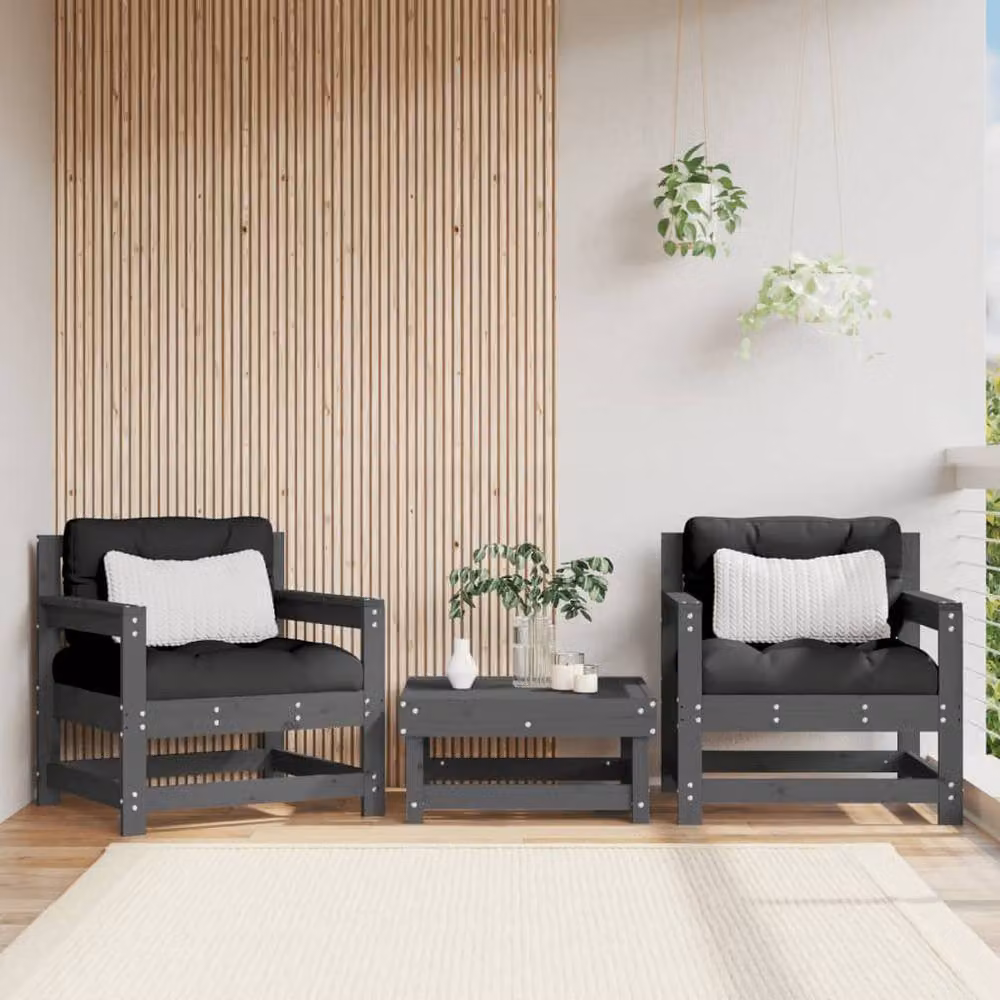 Berkfield Home Beautiful Garden Chairs, Set of 2, Grey Solid Pine Wood – 2
