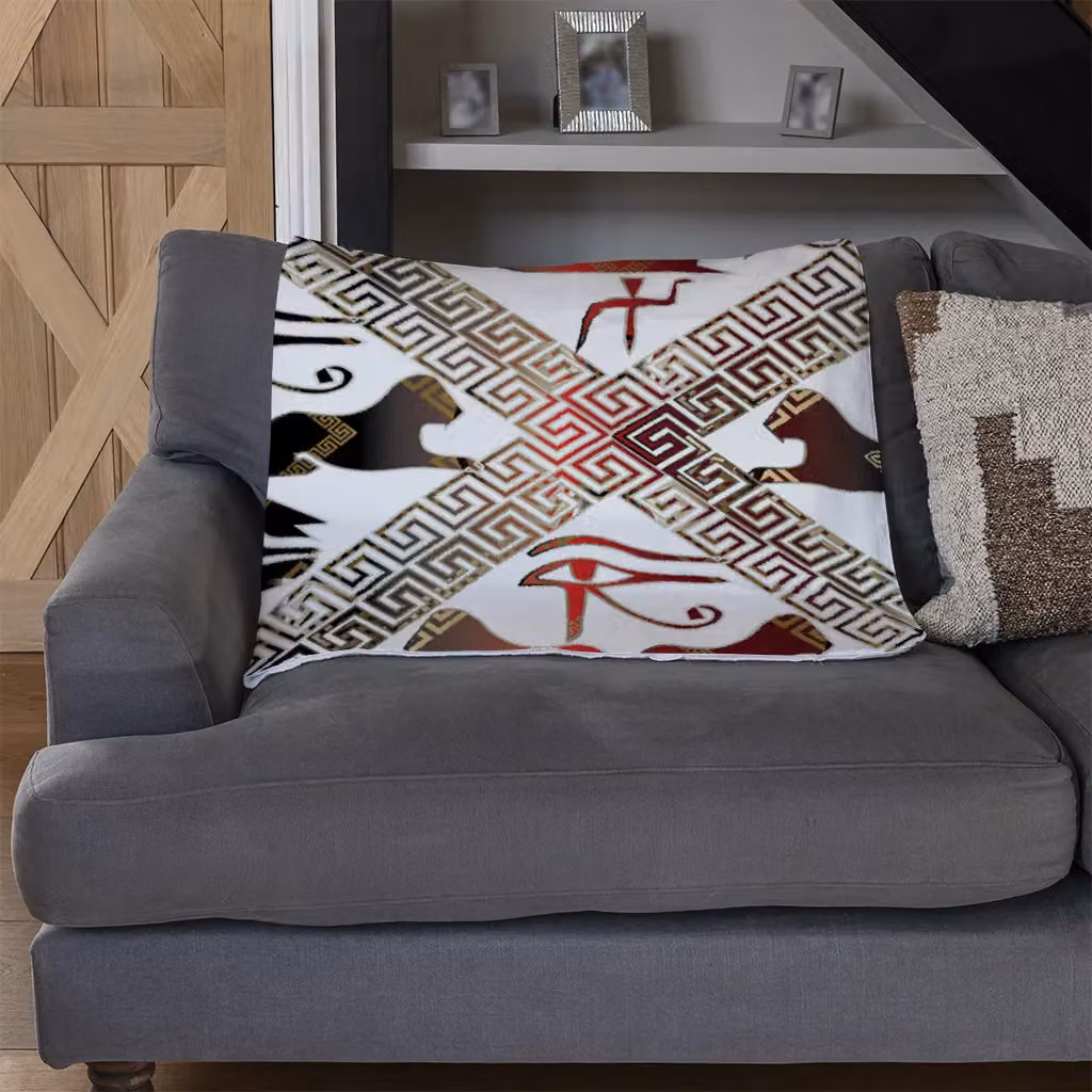 Benjamin Tate Design Egyptian Hieroglyphs Fleece Blanket in Red, Black and Sand, W/D/H: 120 x 150 cm – 3