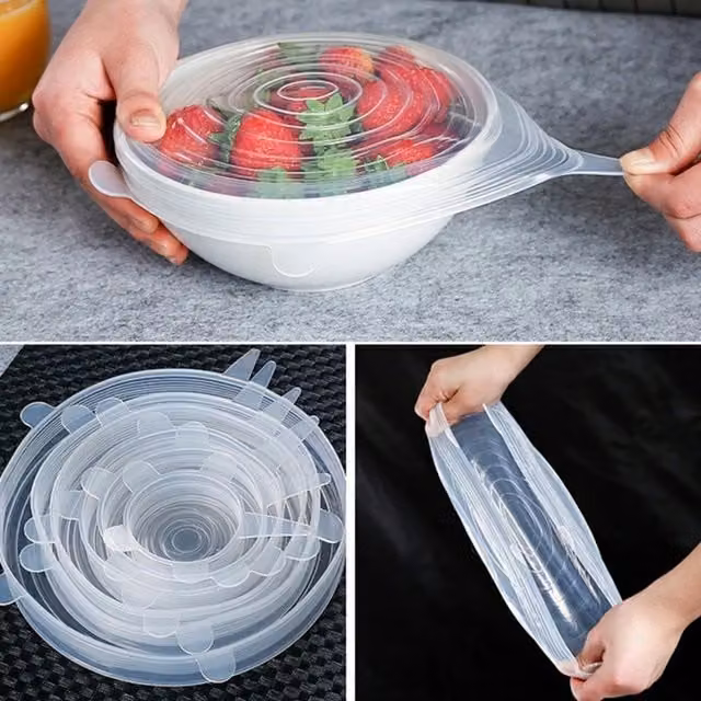 KDMK 6 Pack Transparent Silicone Magic Stretch Microwave Bowl Lid Covers