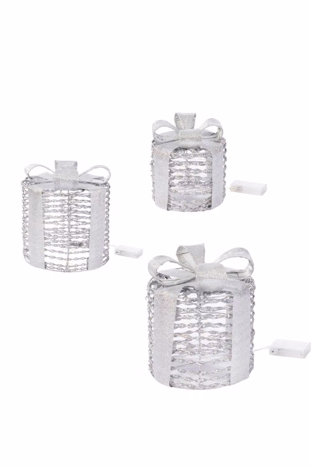 Marco Paul 3-Piece Silver Geometric Pre-Lit Christmas Decoration Gift Box – 2