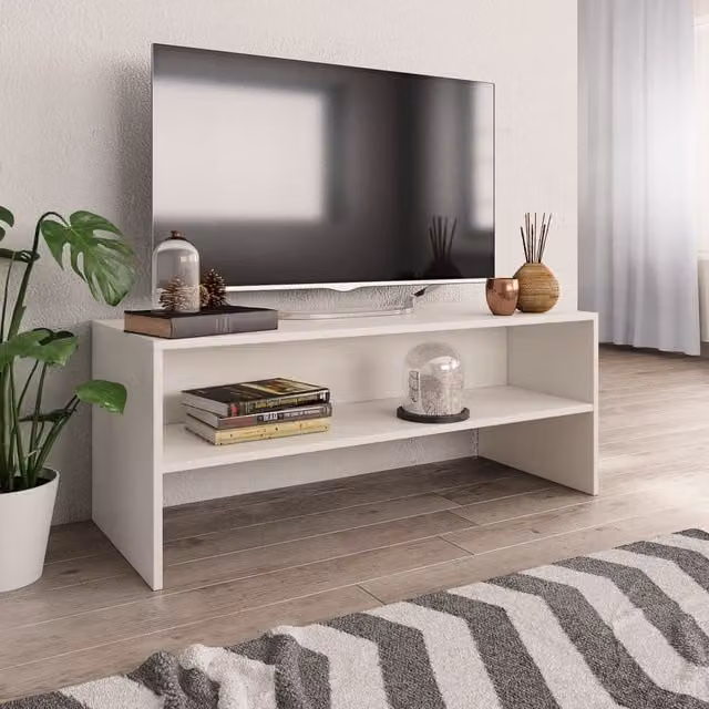Berkfield Home White TV Cabinet in Matt MDF, W/D/H: 100 x 40 x 40 cm