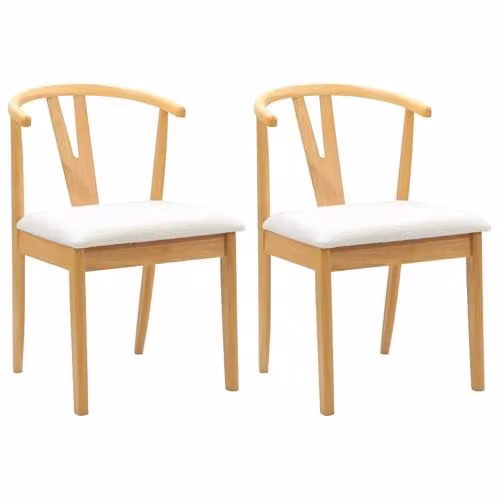 vidaXL Set of 2 Dining Chairs in Natural and Light Solid Rubberwood
